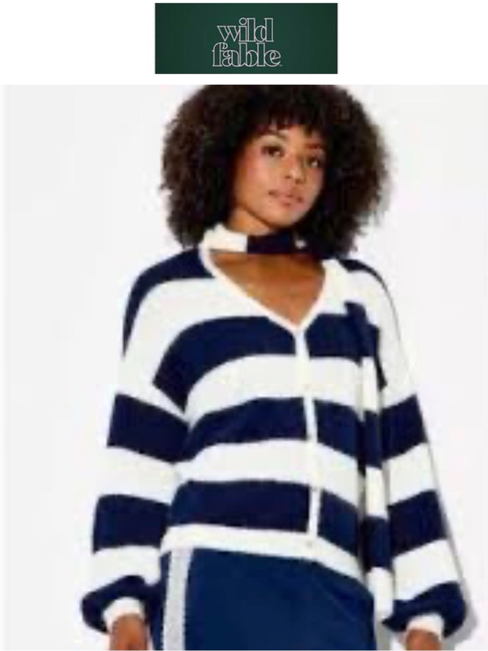 5/$30 wild fable Navy and White Striped V‑Neck Sweater with Choker Detail NWT
